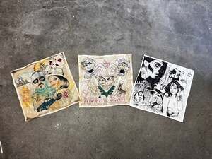 Lot of 3 Vintage Original Paño Prison Art Hand-Drawn Handkerchiefs Chicano Style